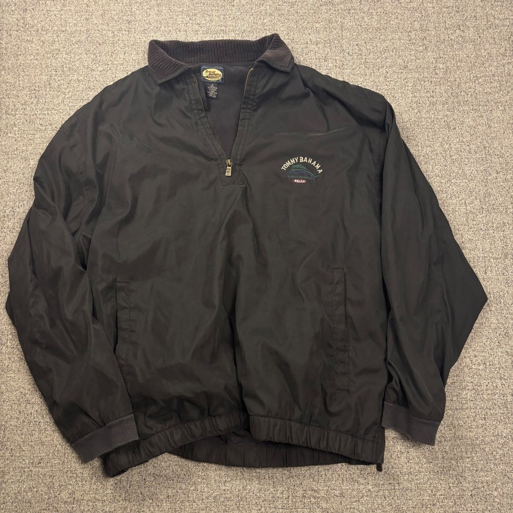 Tommy Bahama VTG Jacket Mens Medium Relax Bungalow Black Quarter Zip Vintage